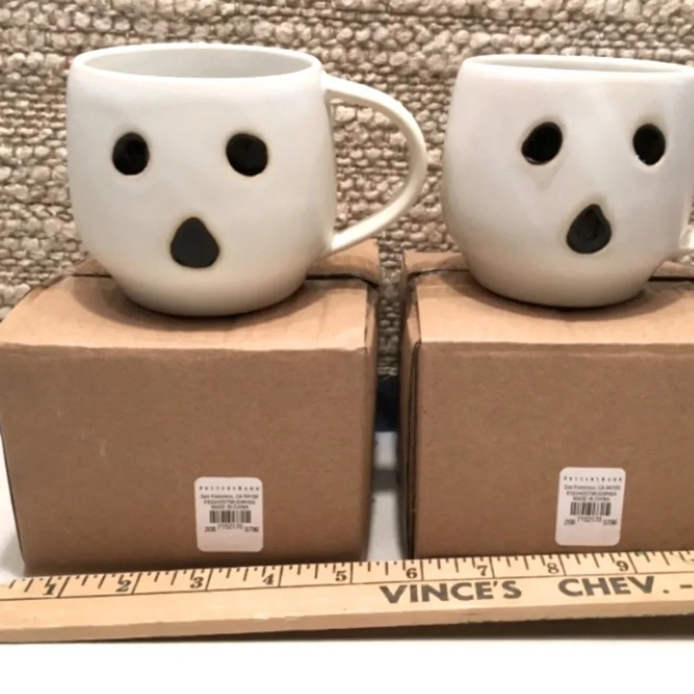 Pottery Barn Ghost Boo Mug Cup Modern Matte Stoneware Minimalist Gus Coffee Set
